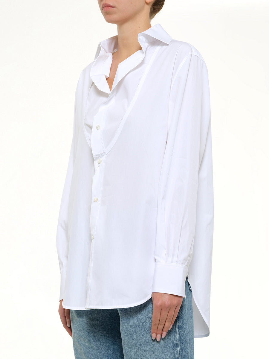 Open Neck Long Sleeve Shirt in White