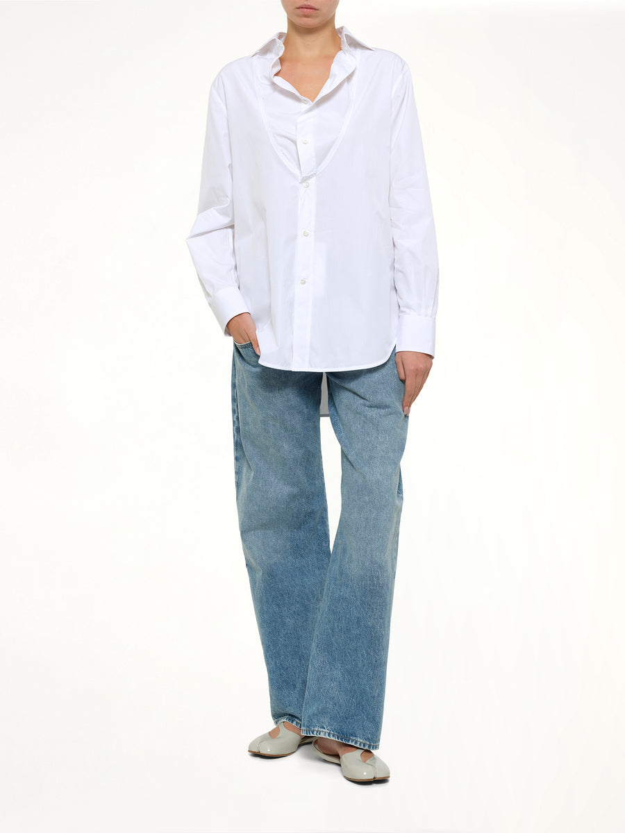 Open Neck Long Sleeve Shirt in White