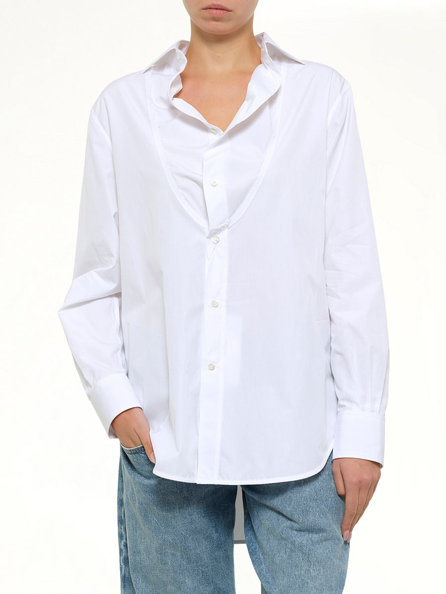 Open Neck Long Sleeve Shirt in White