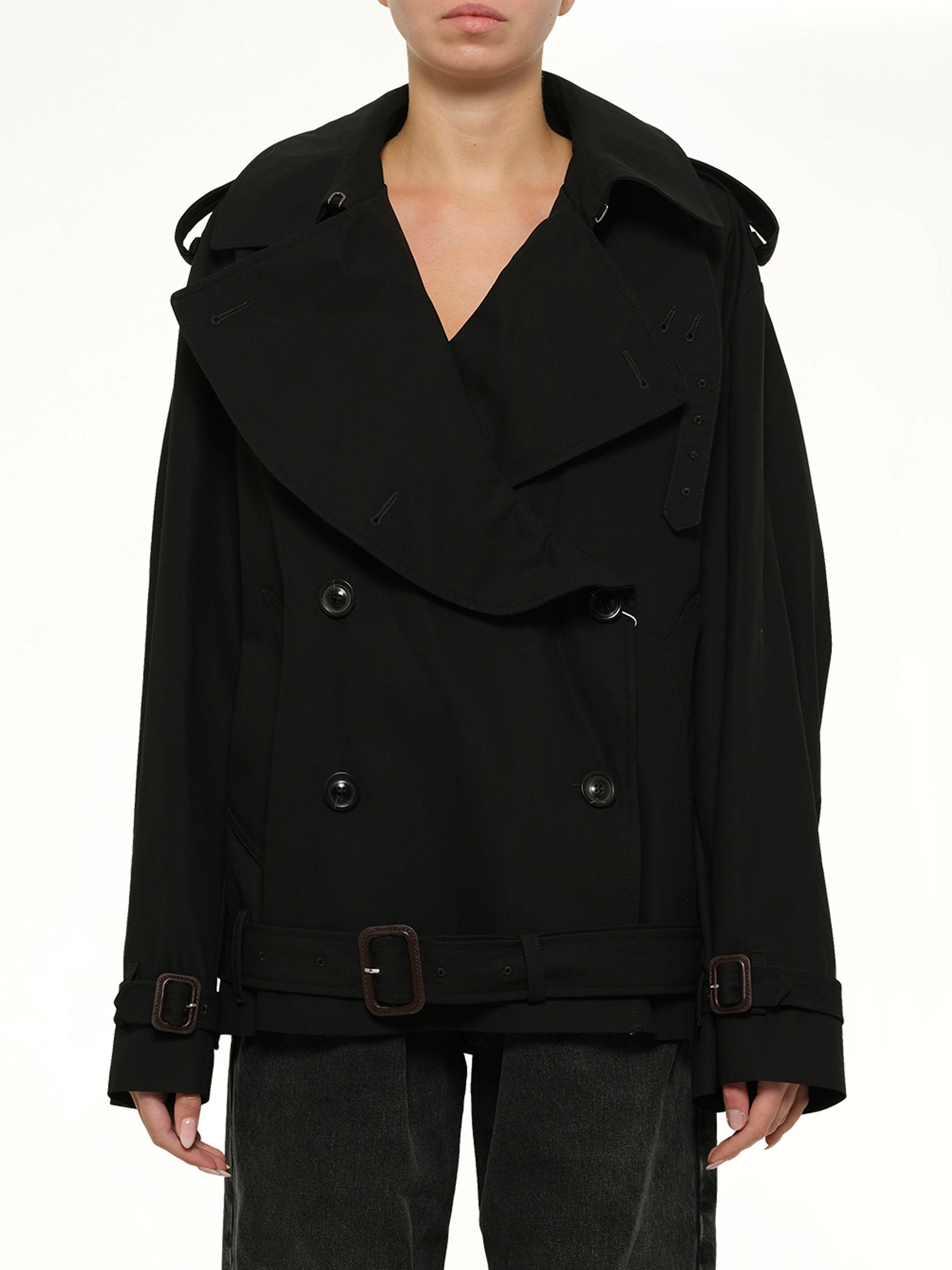 Open Neck Trench Jacket in Black