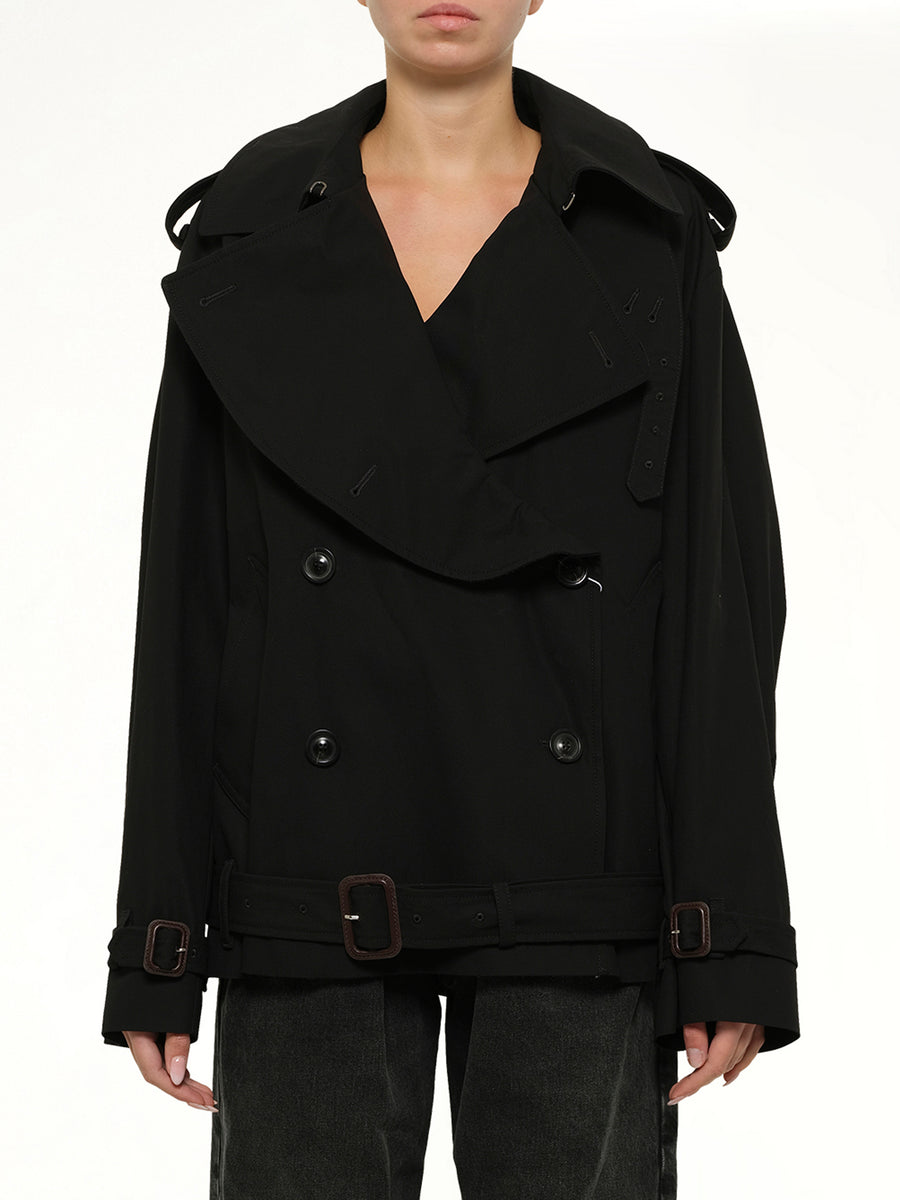 Open Neck Trench Jacket in Black