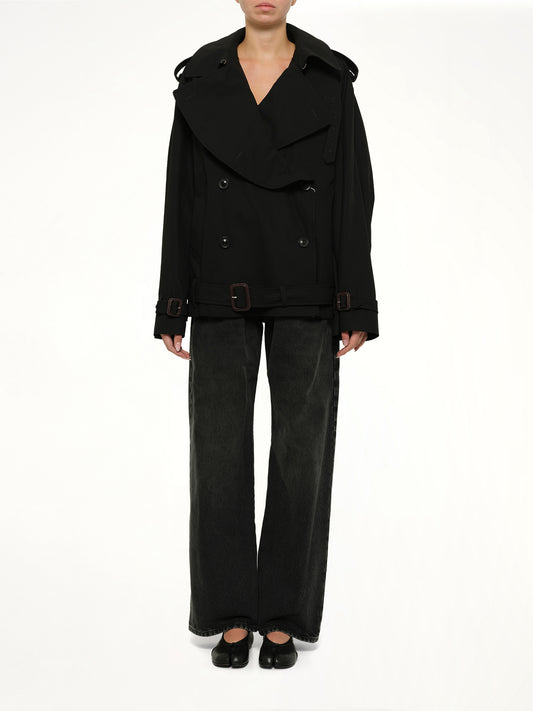 Open Neck Trench Jacket in Black