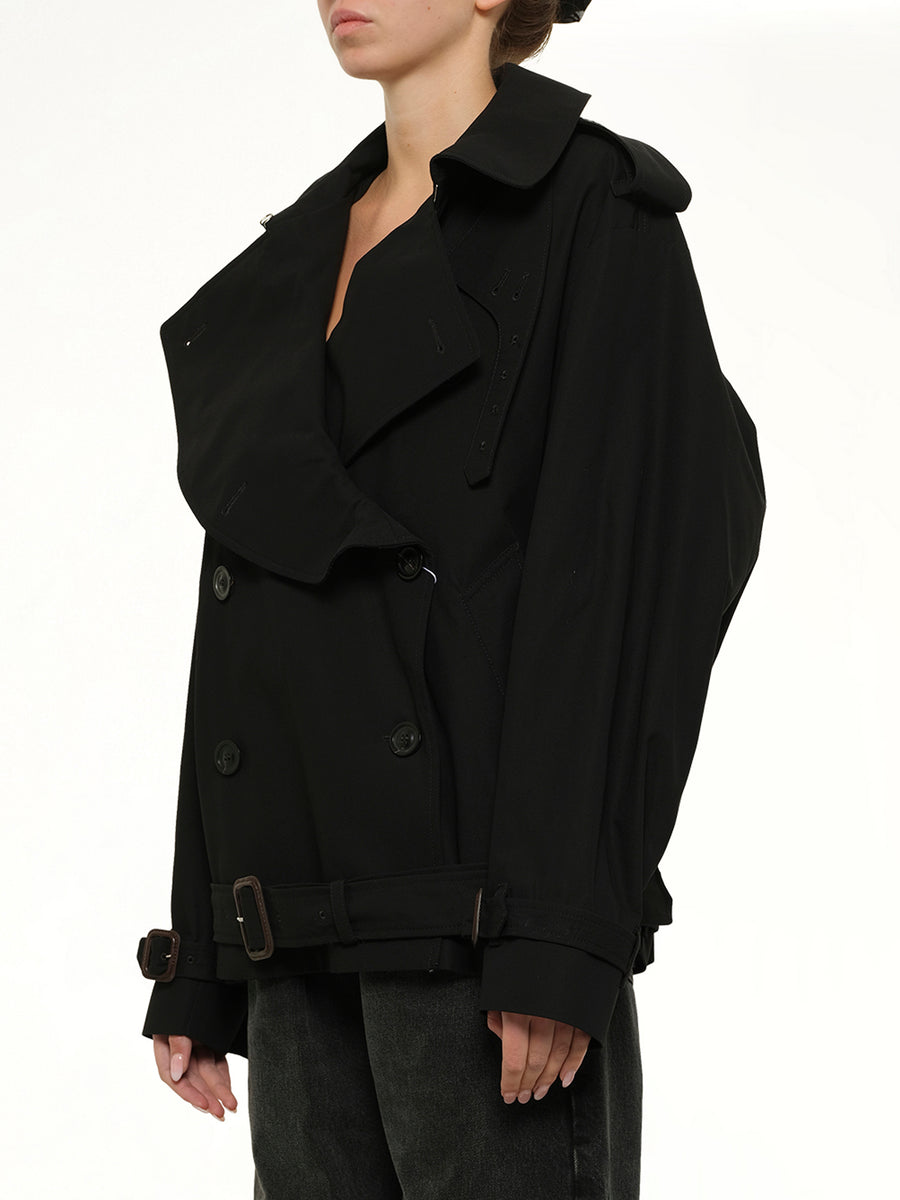 Open Neck Trench Jacket in Black