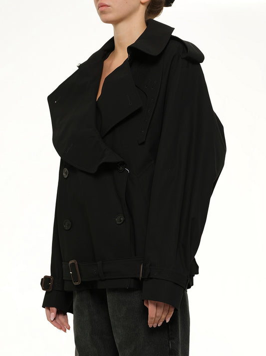 Open Neck Trench Jacket in Black