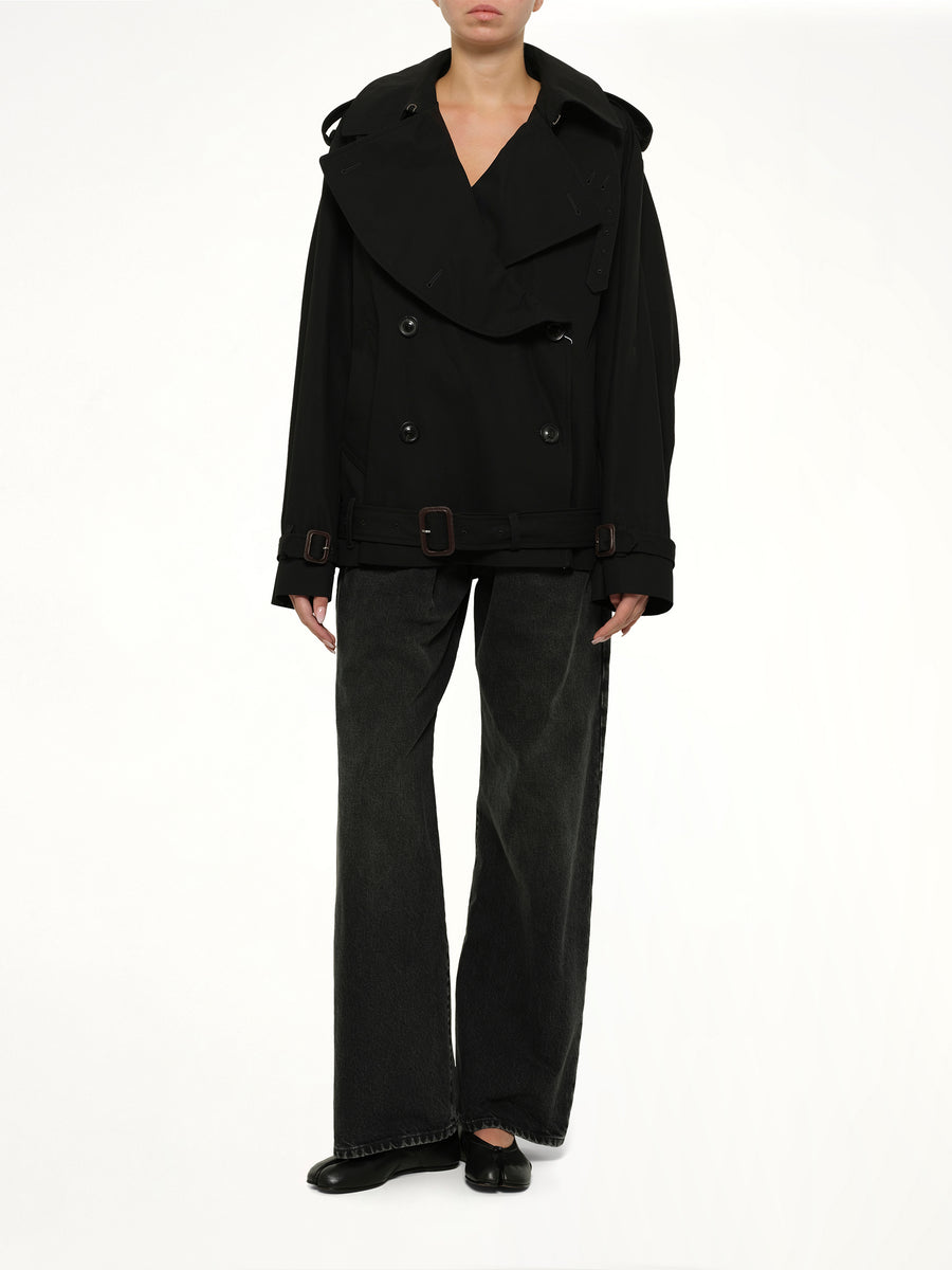 Open Neck Trench Jacket in Black