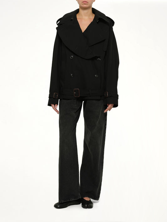 Open Neck Trench Jacket in Black