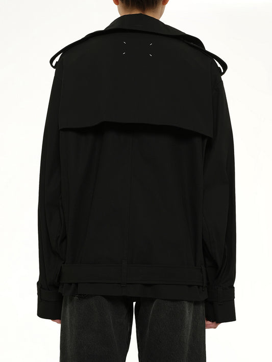 Open Neck Trench Jacket in Black