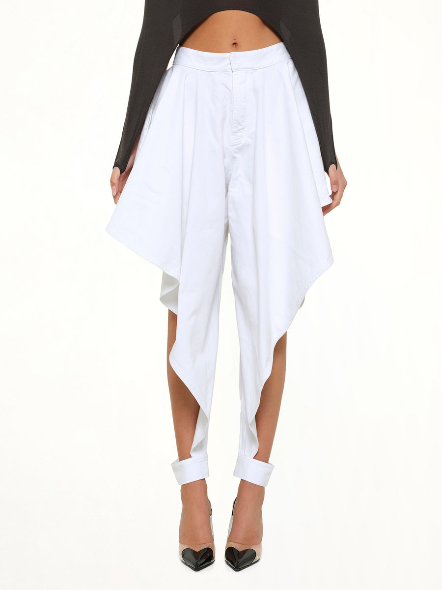Panelled Pants in White Denim