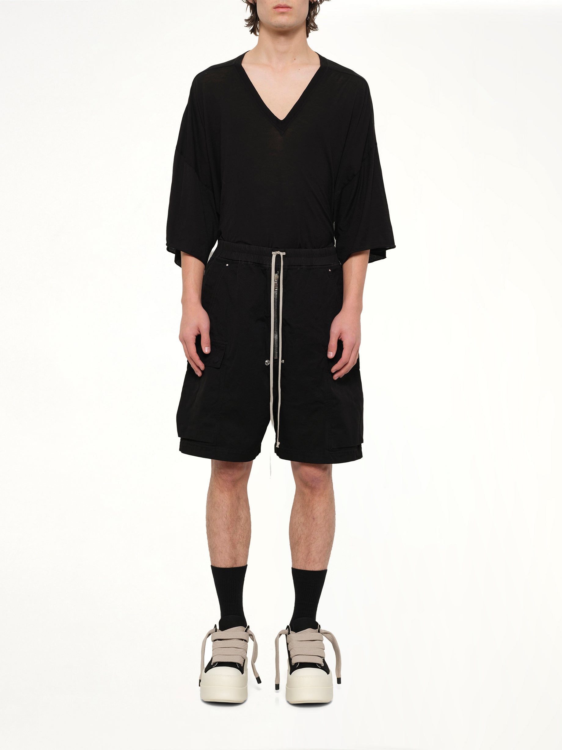RICK OWENS DRKSHDW Cargobela Shorts in Black Model View from MARAIS