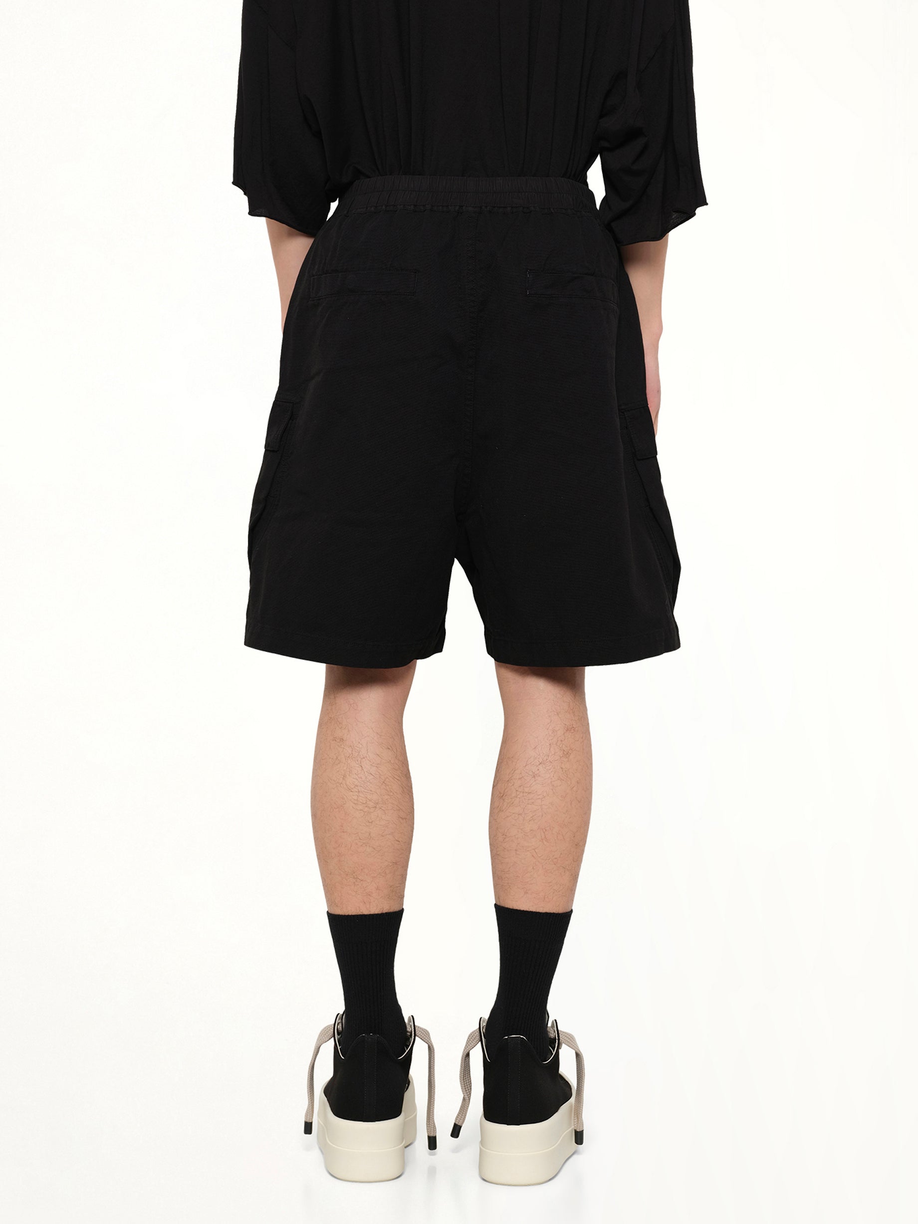 RICK OWENS DRKSHDW Cargobela Shorts in Black Back View from MARAIS
