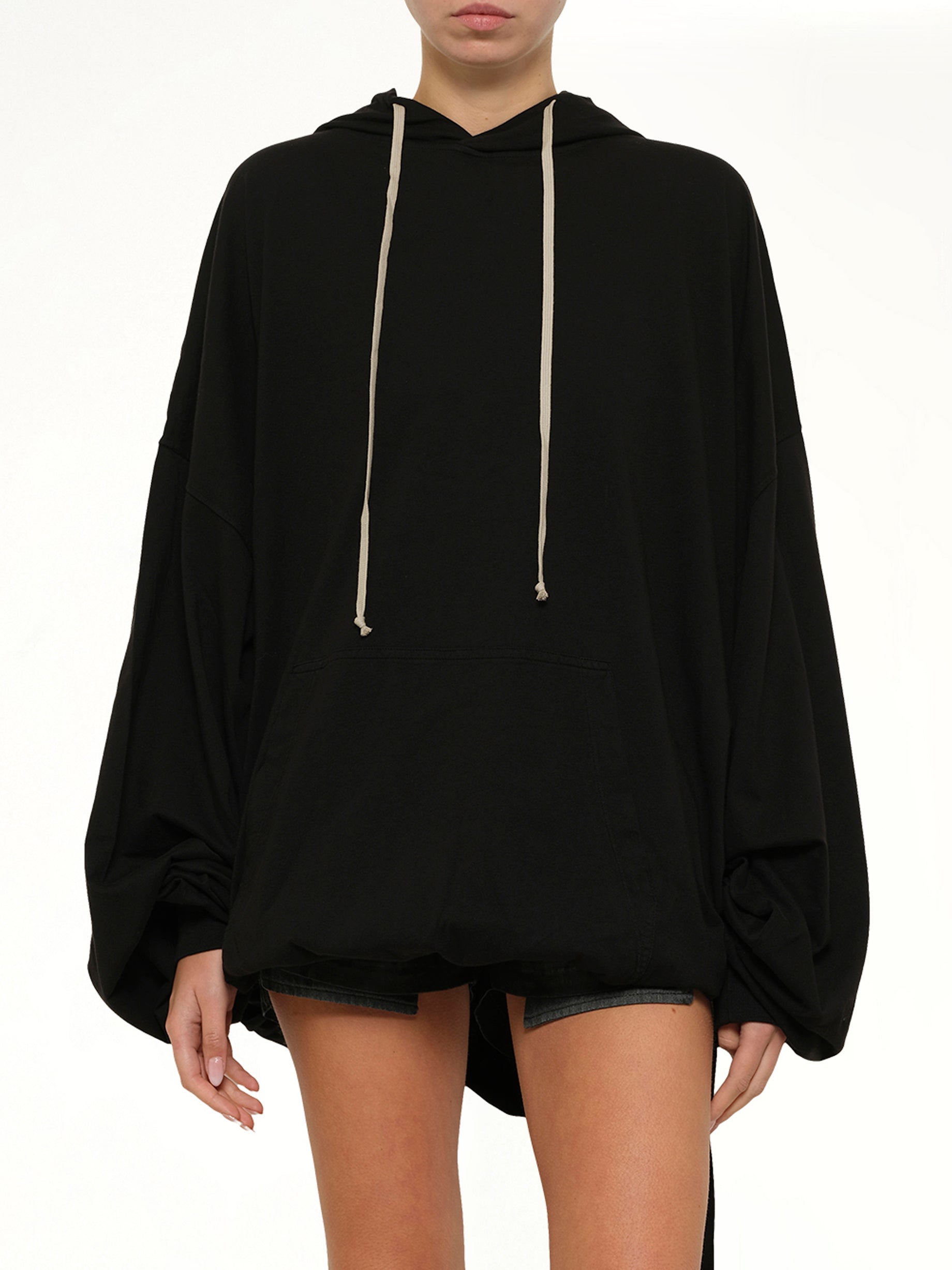 RICK OWENS DRKSHDW Hun Hoodie in Black Detail Shot from MARAIS