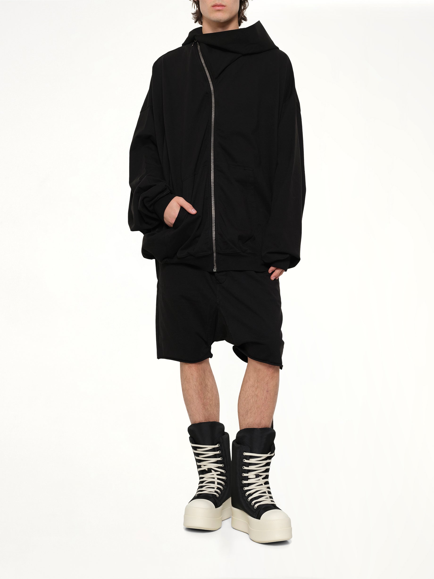 RICK OWENS DRKSHDW Mountain Hun Hoodie in Black Full Reference from MARAIS