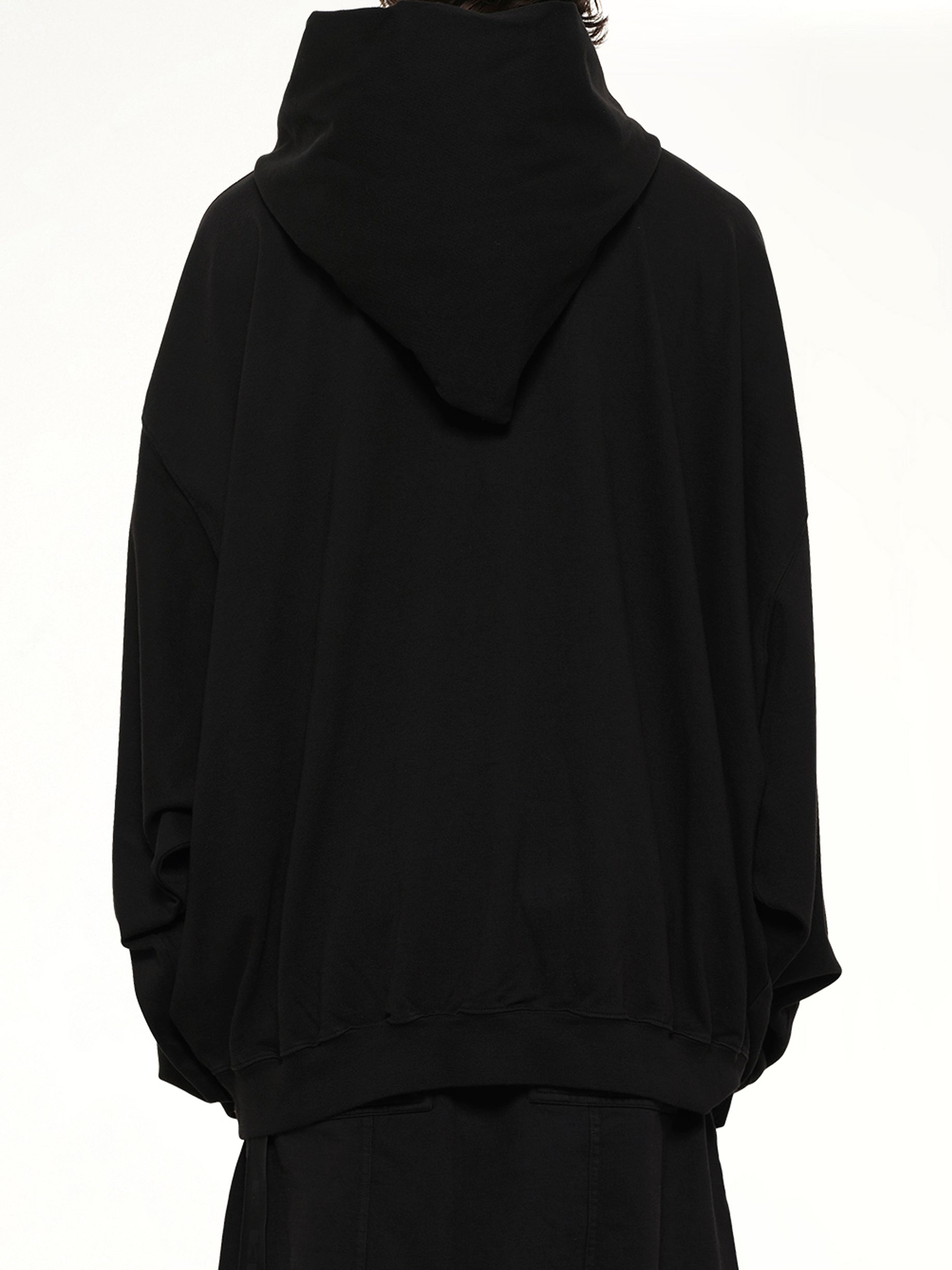 RICK OWENS DRKSHDW Mountain Hun Hoodie in Black Back View from MARAIS