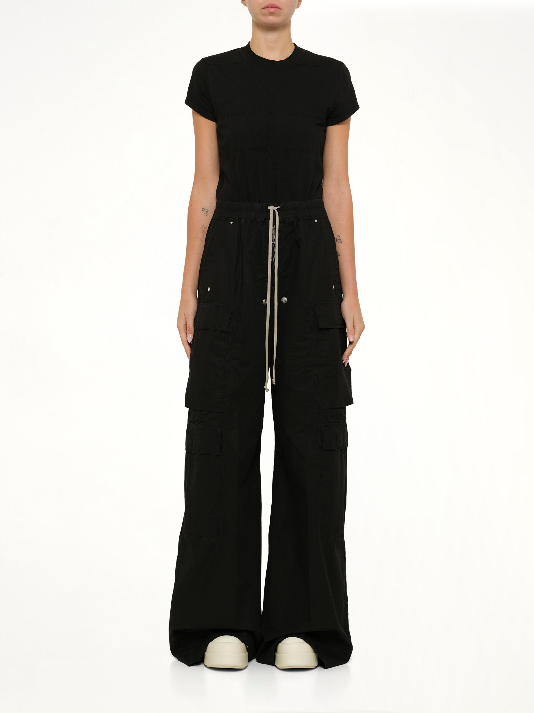 RICK OWENS DRKSHDW Double Cargo Jumbo Belas in Black Model View from MARAIS