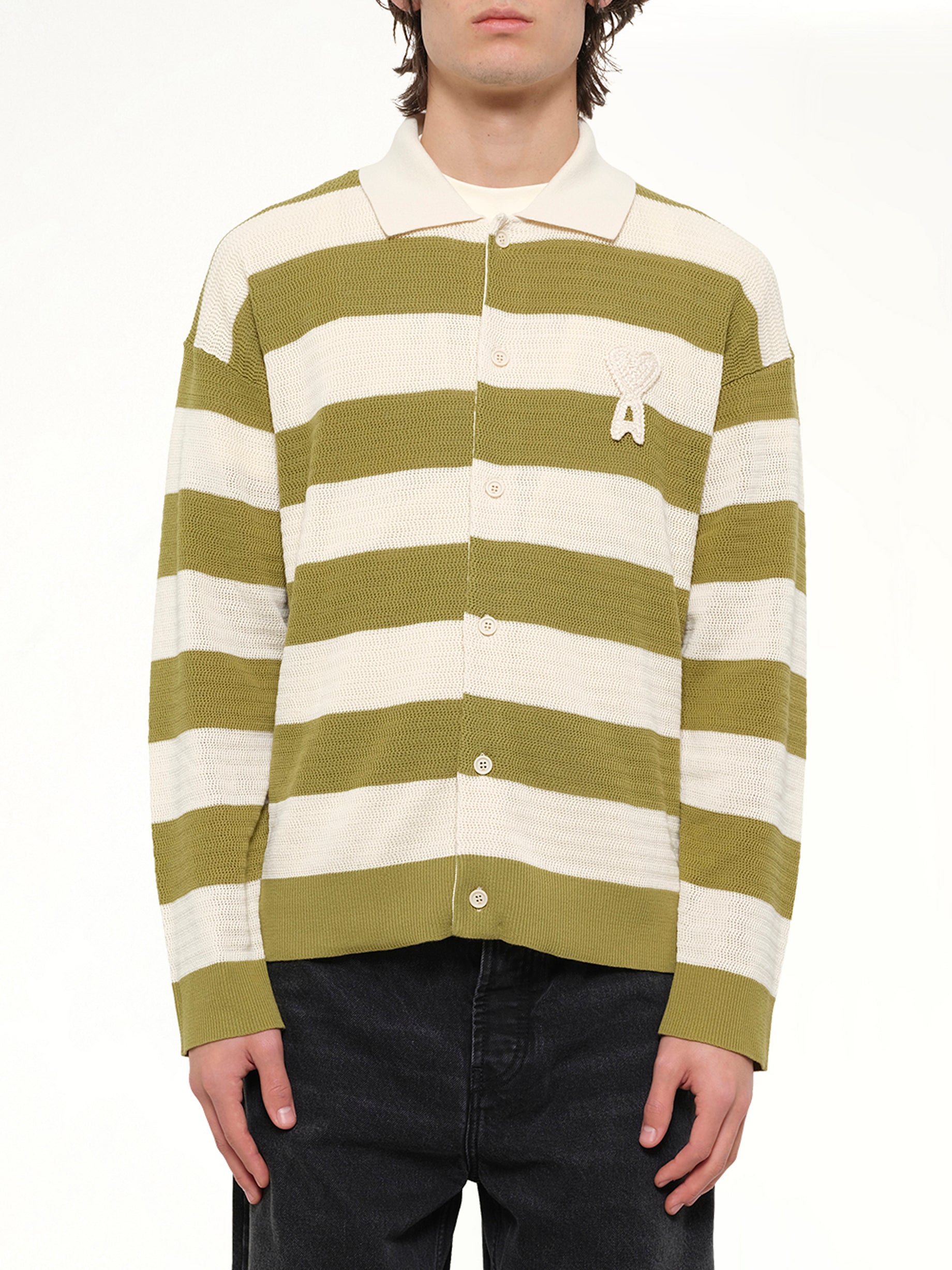 Shirt Collar Cardigan with ADC in Matcha