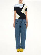 Short Sleeve Sweater in Blue/Multicolor