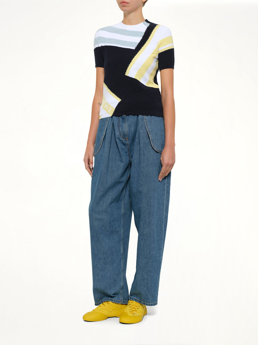 Short Sleeve Sweater in Blue/Multicolor