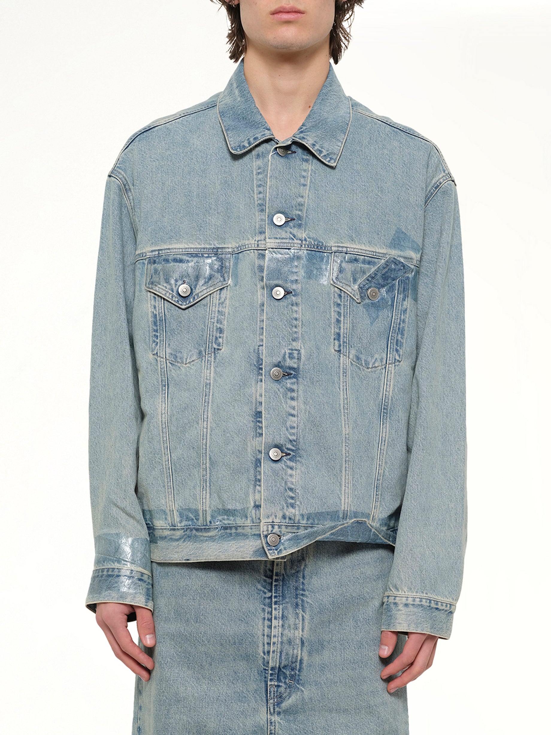Tape Denim Jacket in Ice Blue