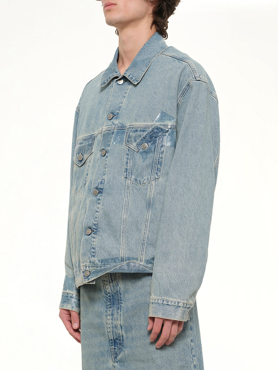 Tape Denim Jacket in Ice Blue