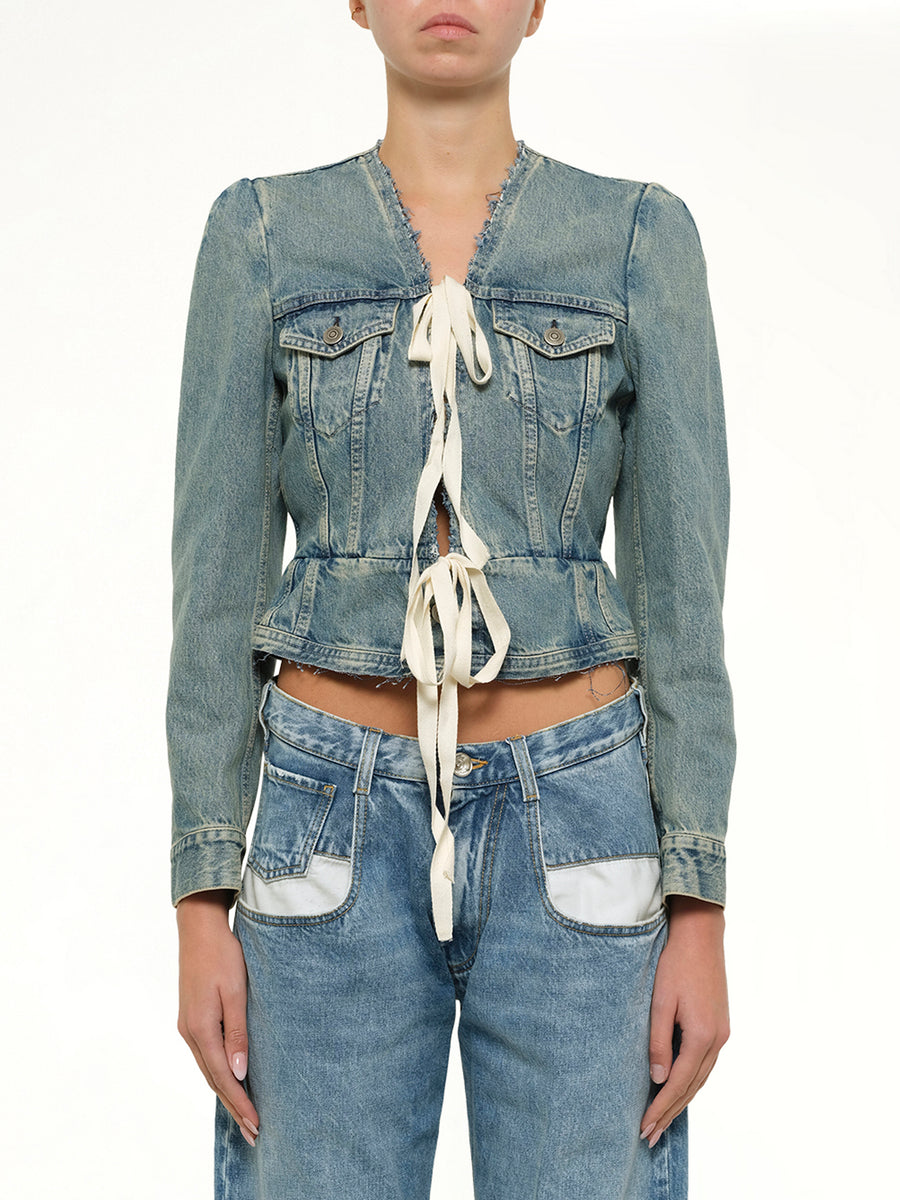 V Neck Denim Jacket in Ice Blue