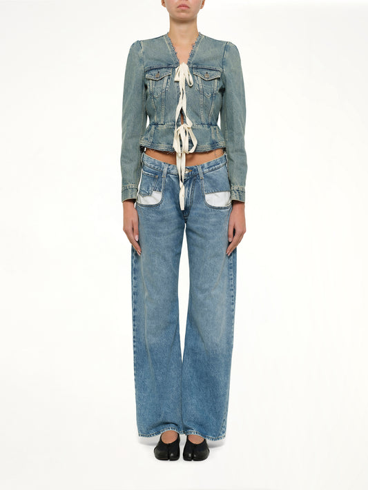 V Neck Denim Jacket in Ice Blue