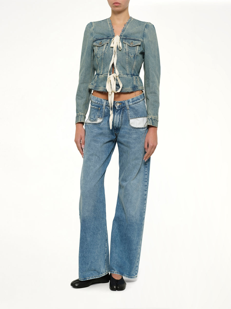 V Neck Denim Jacket in Ice Blue