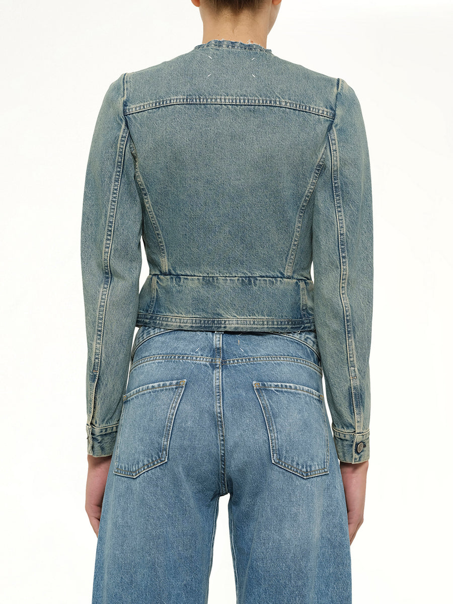 V Neck Denim Jacket in Ice Blue