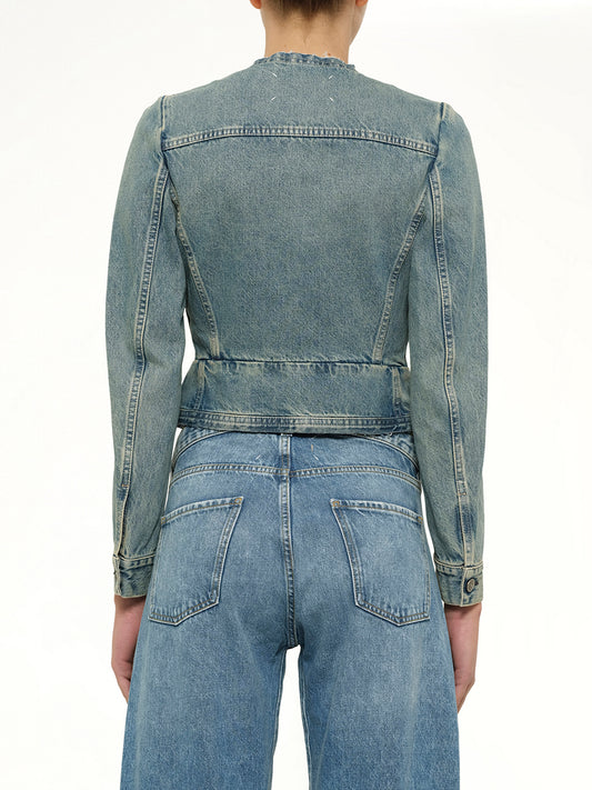 V Neck Denim Jacket in Ice Blue