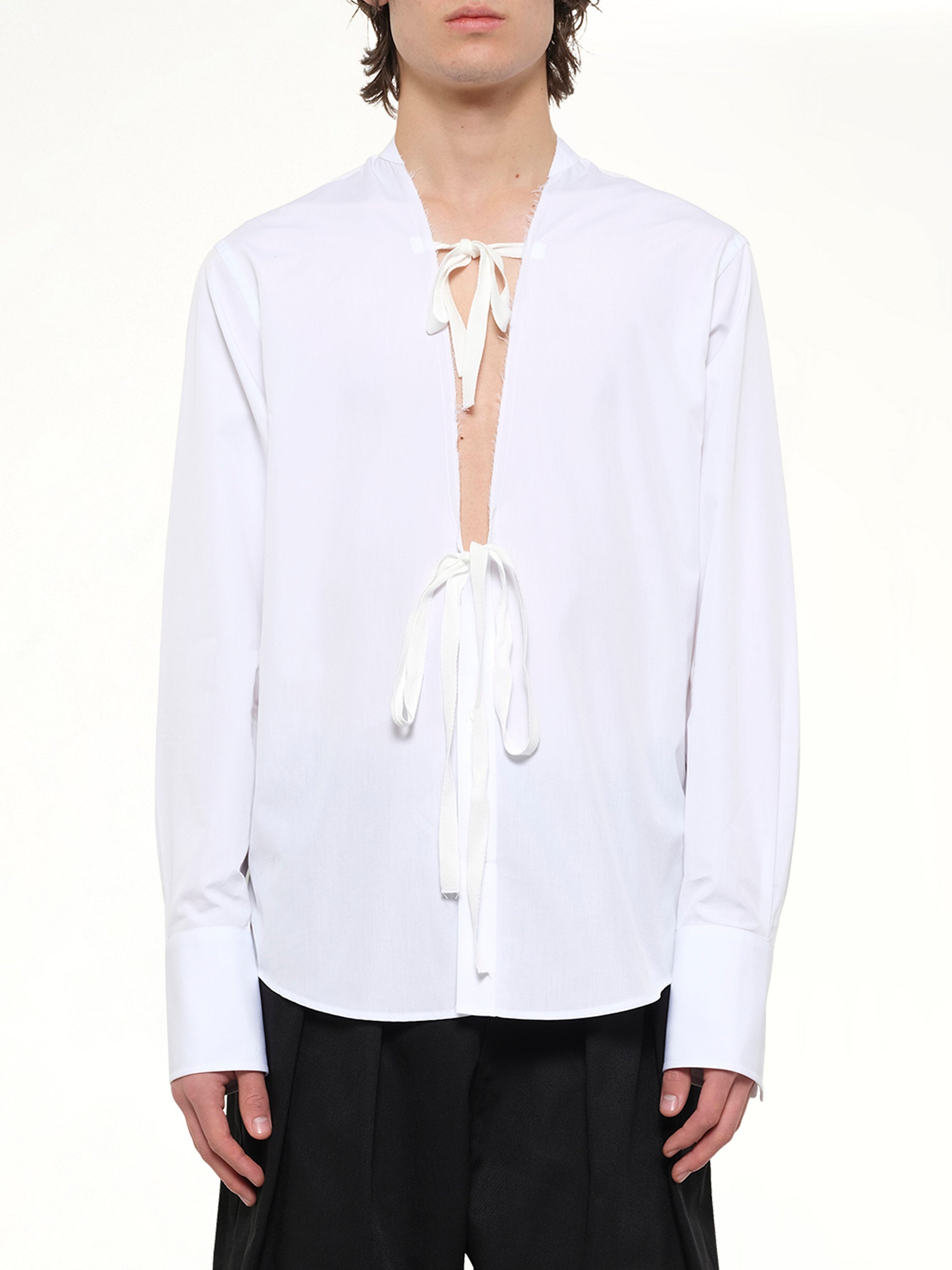 V Neck Long Sleeved Shirt in White