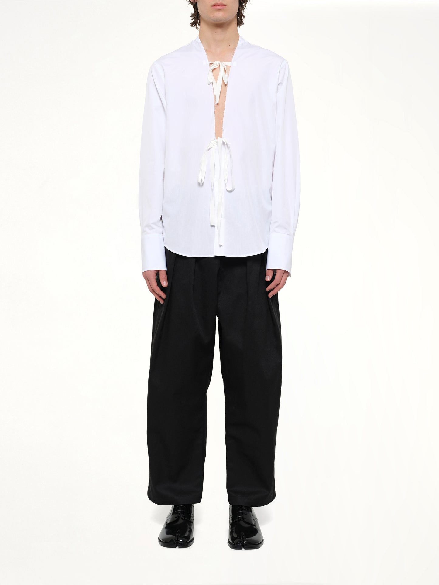 V Neck Long Sleeved Shirt in White