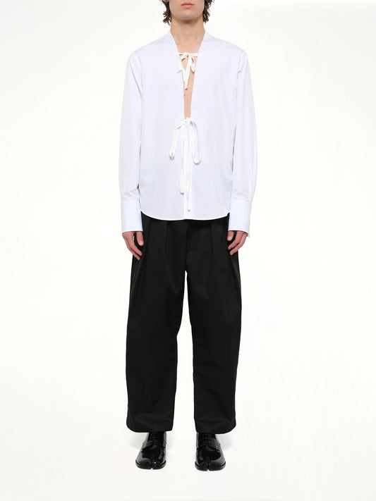 V Neck Long Sleeved Shirt in White