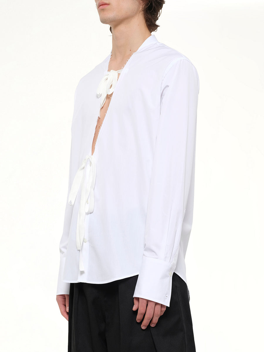 V Neck Long Sleeved Shirt in White