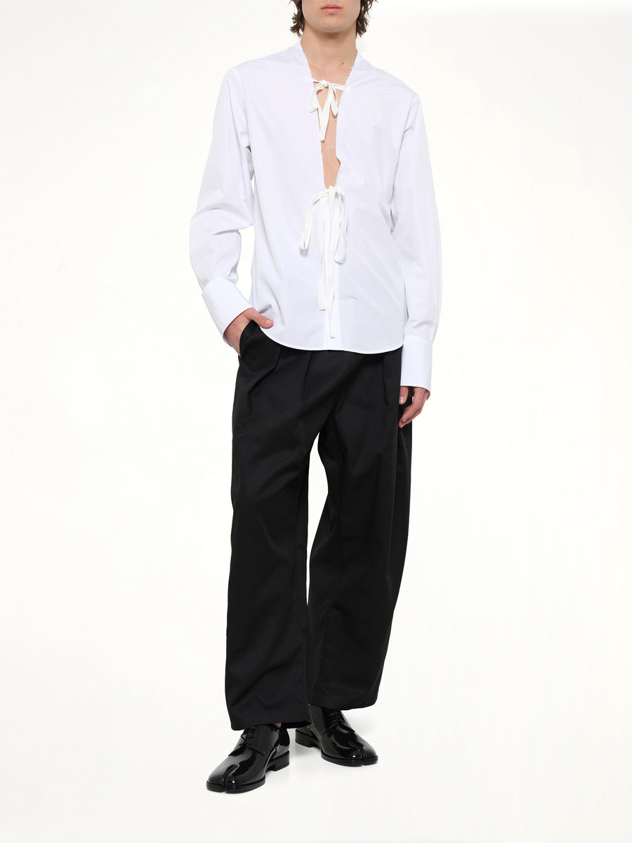V Neck Long Sleeved Shirt in White