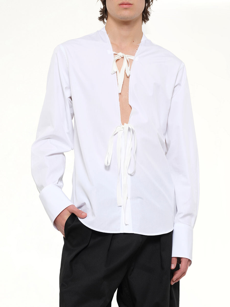 V Neck Long Sleeved Shirt in White