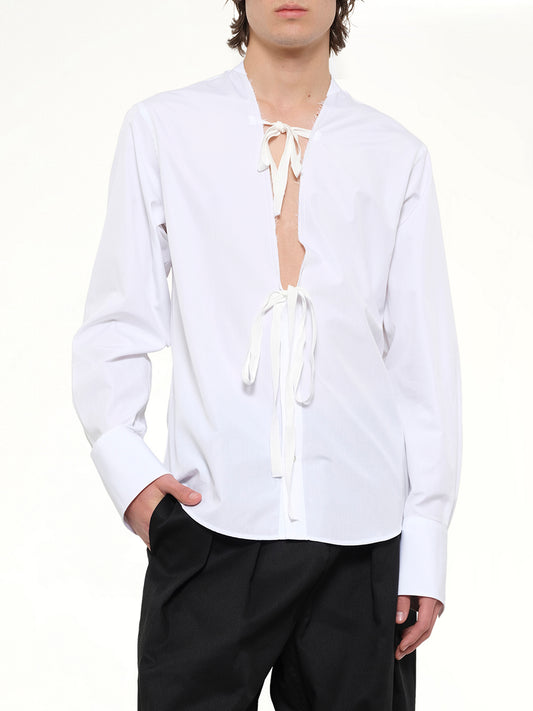 V Neck Long Sleeved Shirt in White