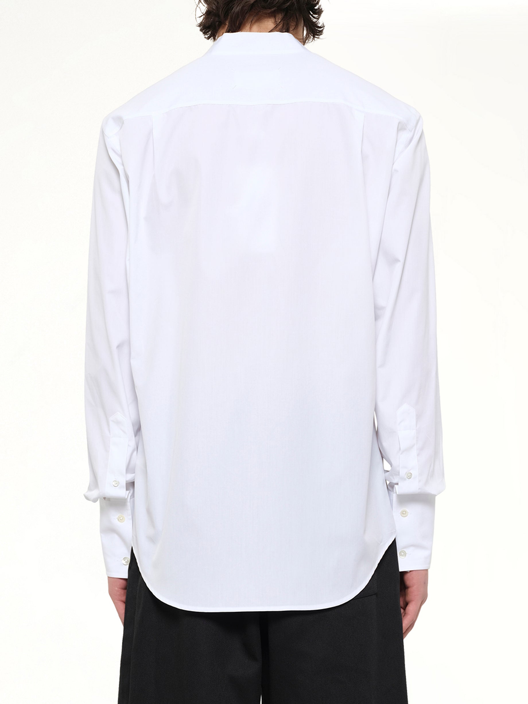 MAISON MARGIELA V Neck Long Sleeved Shirt in White Back View from MARAIS