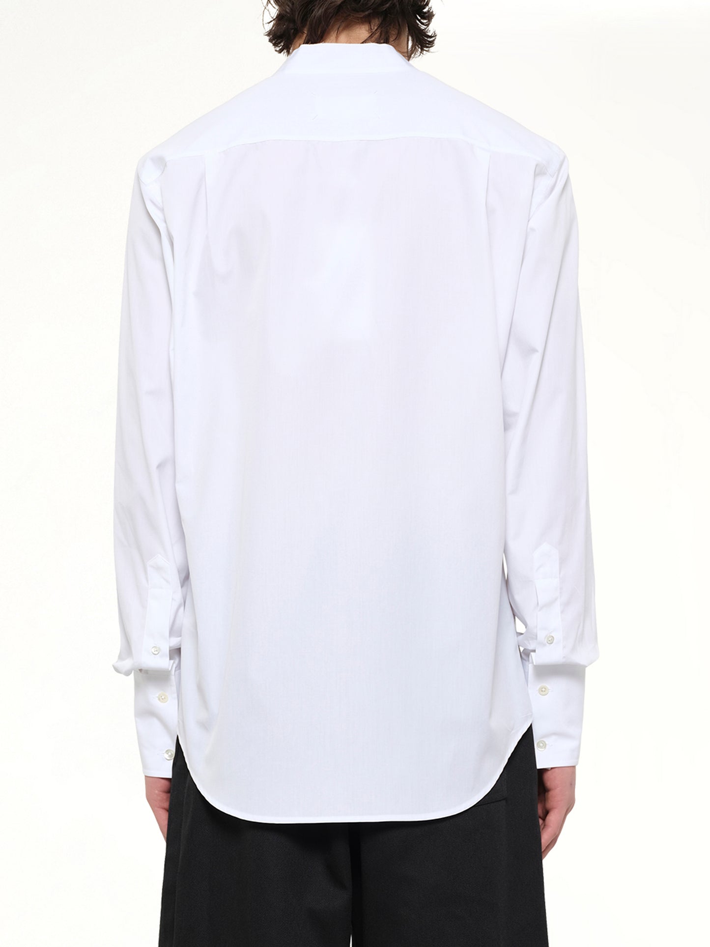 V Neck Long Sleeved Shirt in White