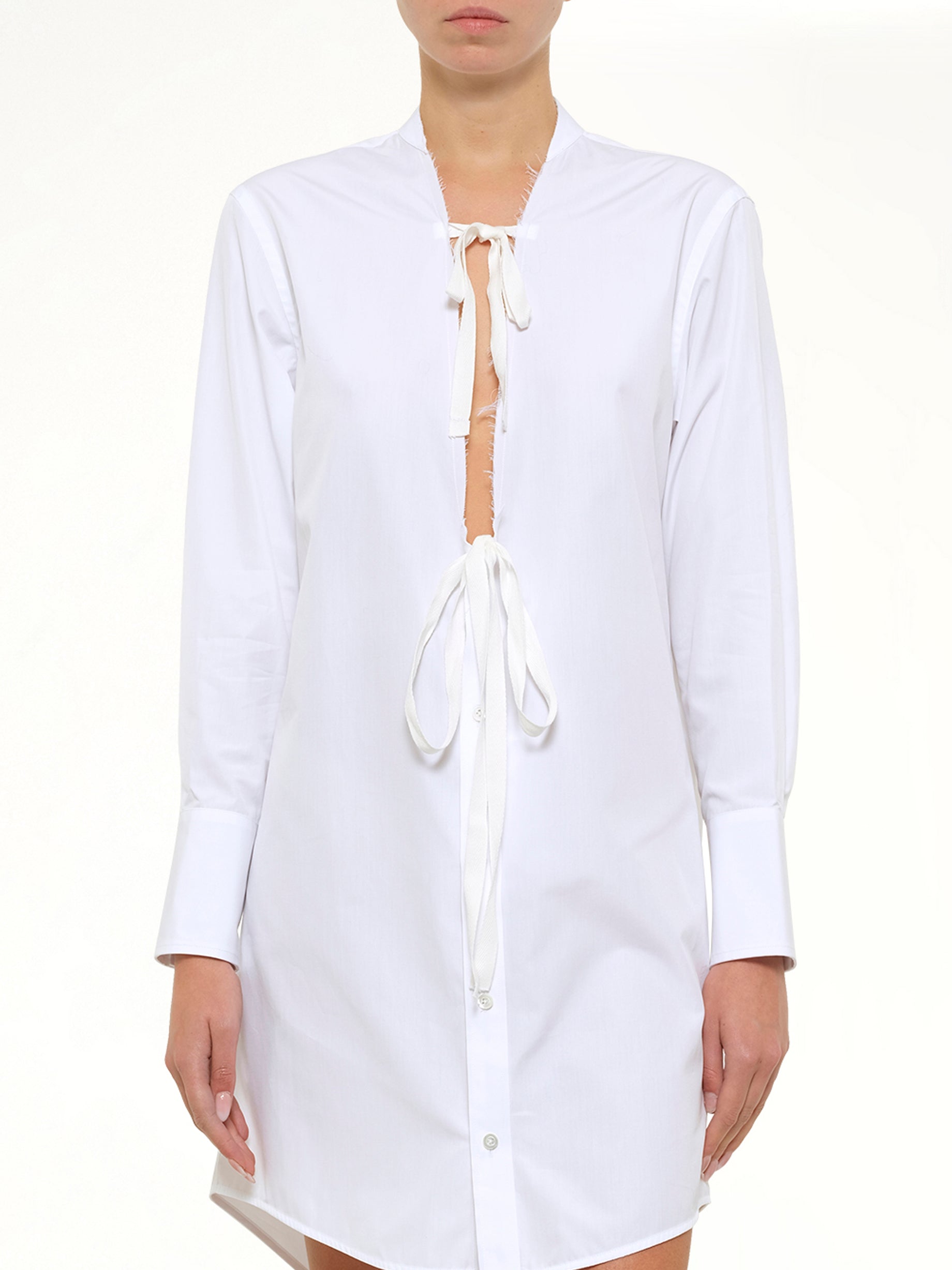 브이넥 미디 드레스 화이트