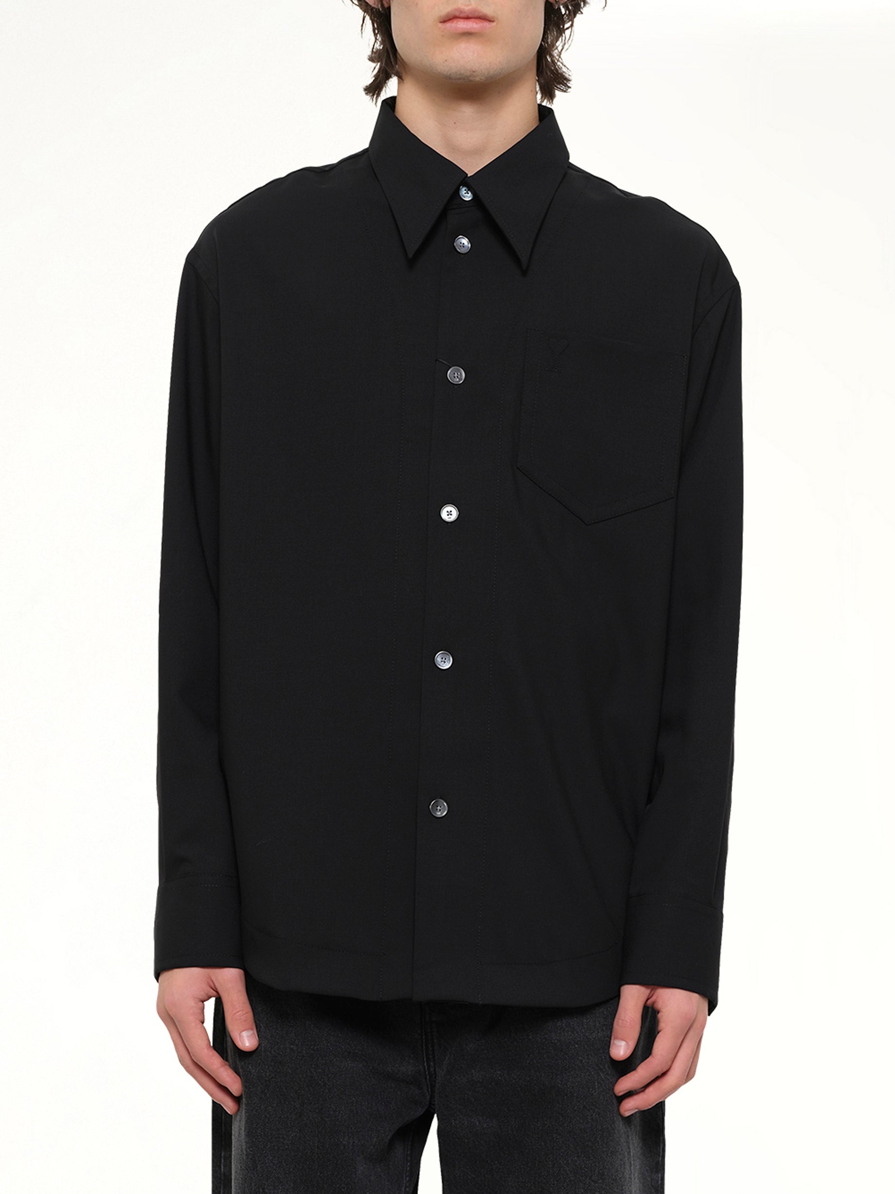 Wool Garbadine Embossed ADC Shirt in Black