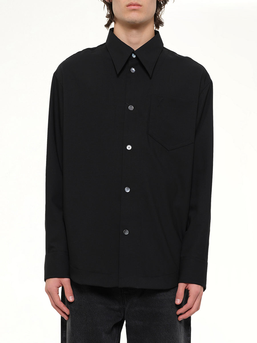 Wool Garbadine Embossed ADC Shirt in Black