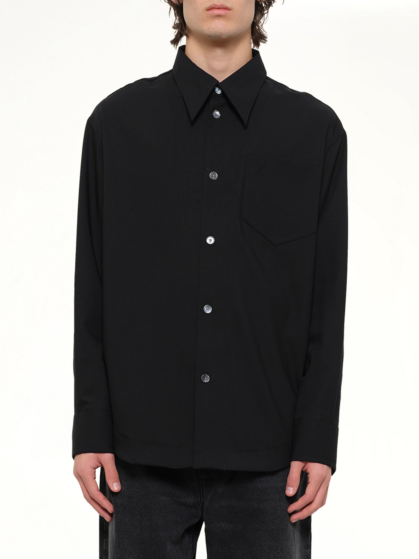 Wool Garbadine Embossed ADC Shirt in Black