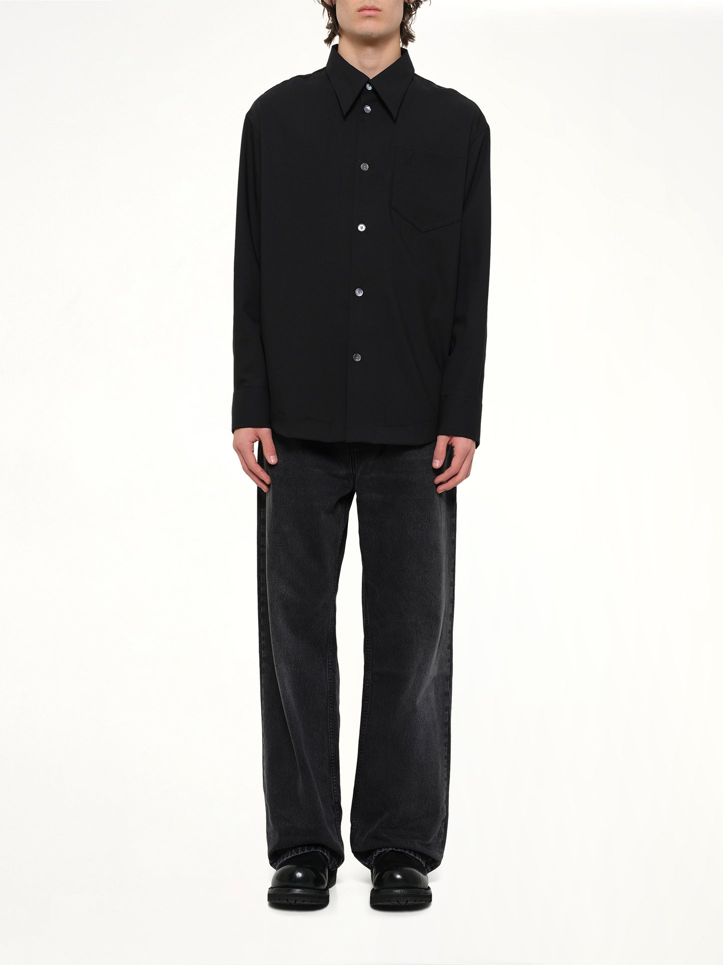 Wool Garbadine Embossed ADC Shirt in Black