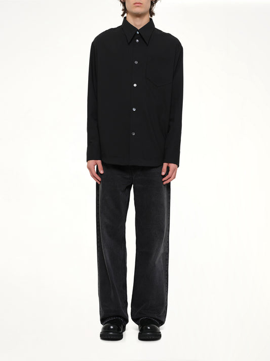 Wool Garbadine Embossed ADC Shirt in Black
