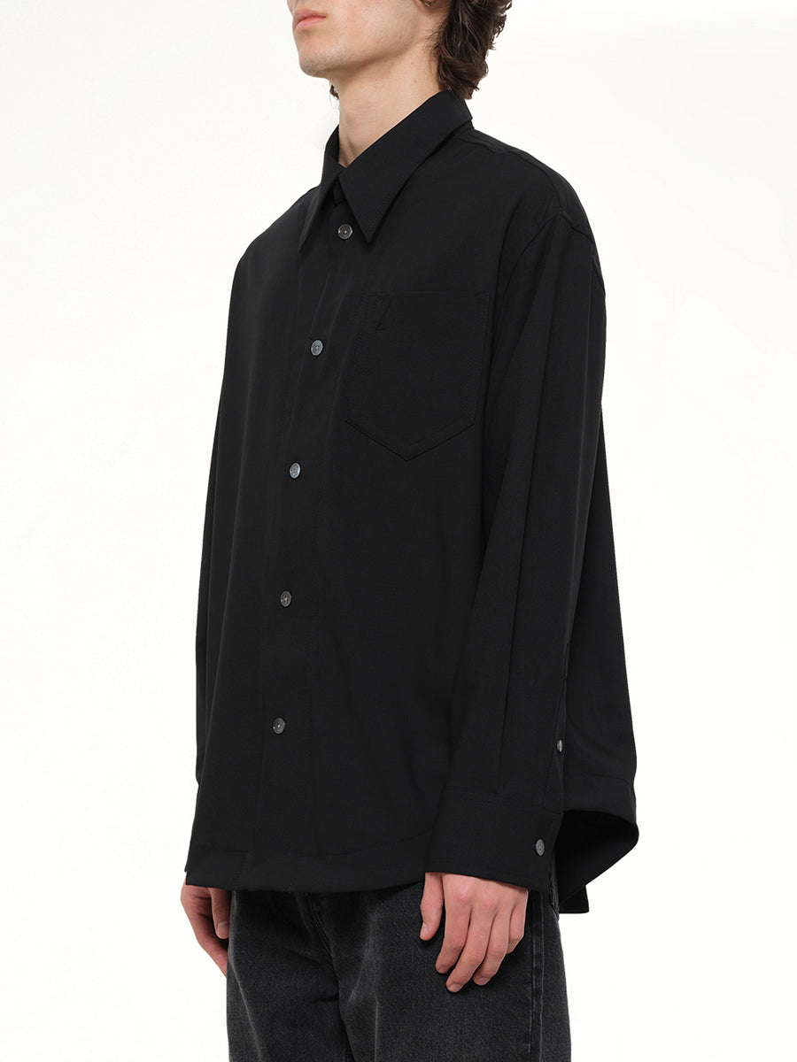 Wool Garbadine Embossed ADC Shirt in Black