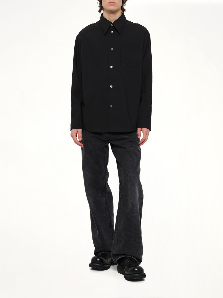Wool Garbadine Embossed ADC Shirt in Black