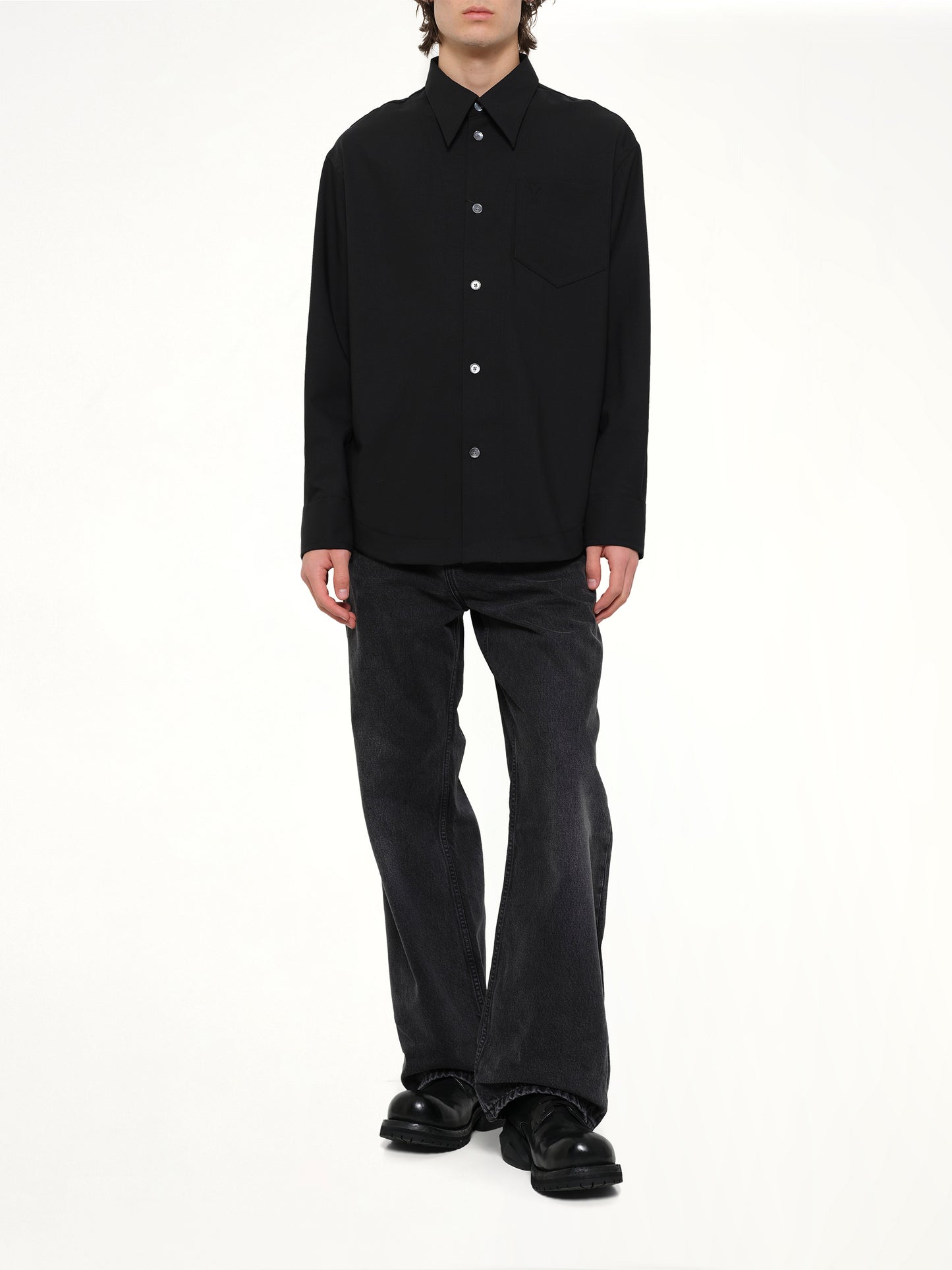Wool Garbadine Embossed ADC Shirt in Black
