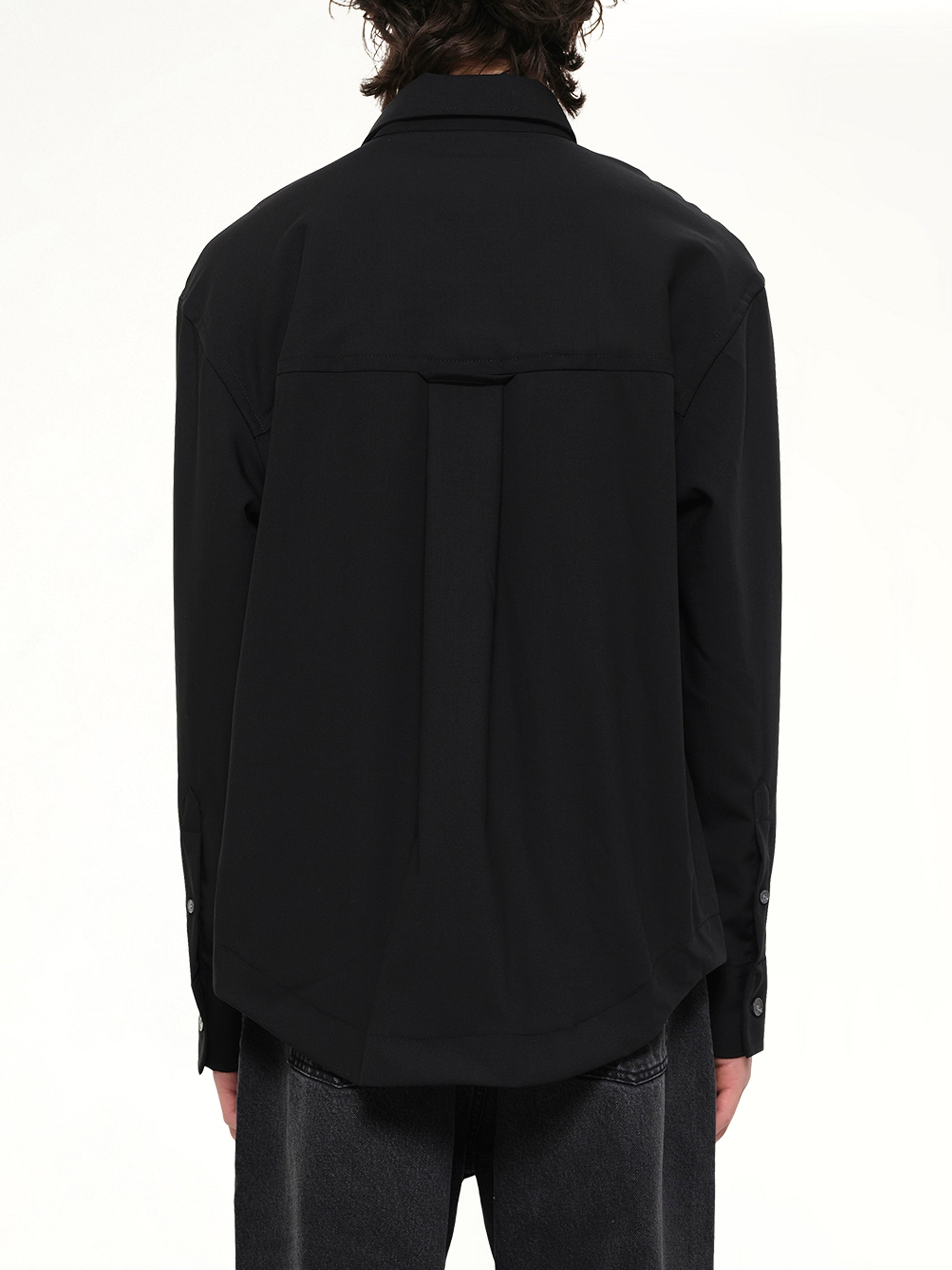 AMI PARIS Wool Garbadine Embossed ADC Shirt in Black Back View from MARAIS