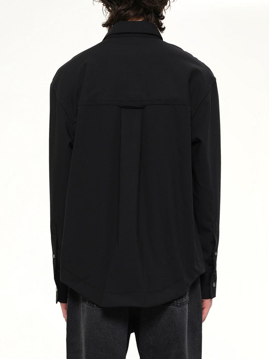 Wool Garbadine Embossed ADC Shirt in Black