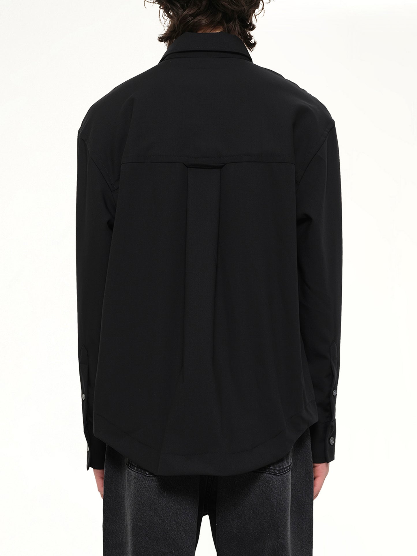 Wool Garbadine Embossed ADC Shirt in Black