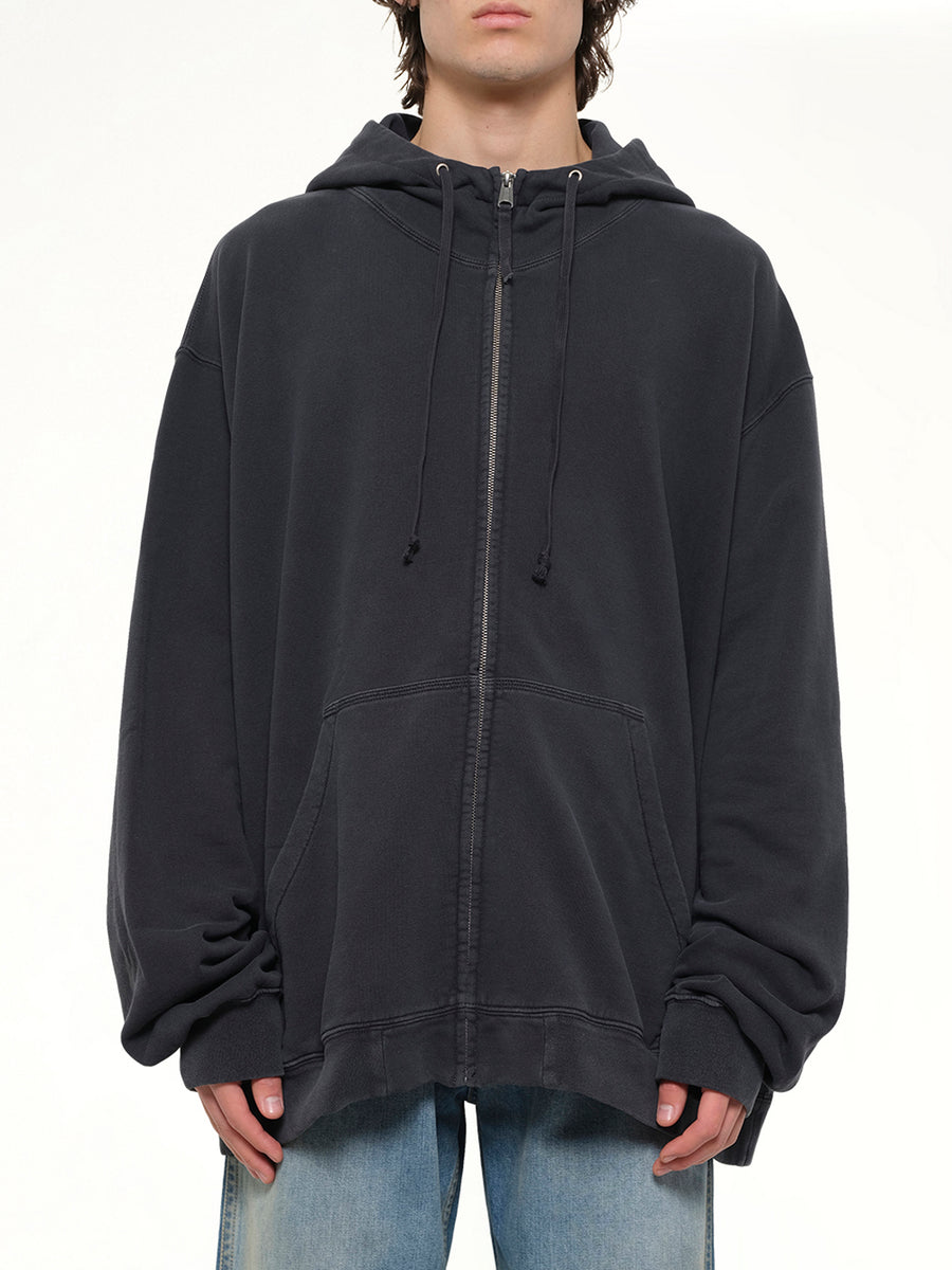 Zip Hoodie in Washed Black